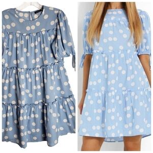 BOOHOO Polka dot Tiered Ruffle Smock Dress Size 6